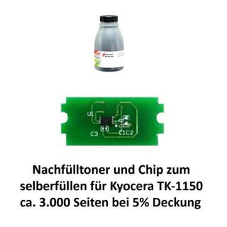 Nachflltoner + Reset-Chip fr Kyocera TK-1150